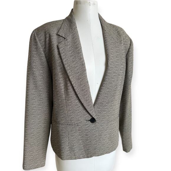 Vintage 80s Single Button Blazer Black & White Speckled Lucia size Large - Picture 3 of 7